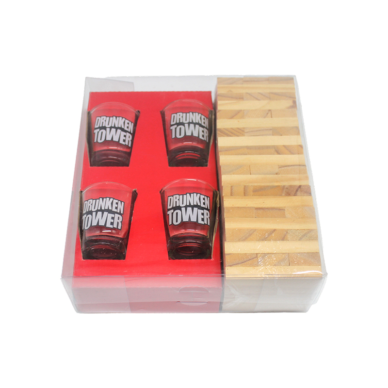 Drewniany zestaw do picia Jenga z kieliszkami
