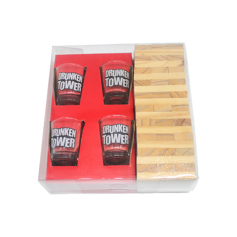 Drewniany zestaw do picia Jenga z kieliszkami
