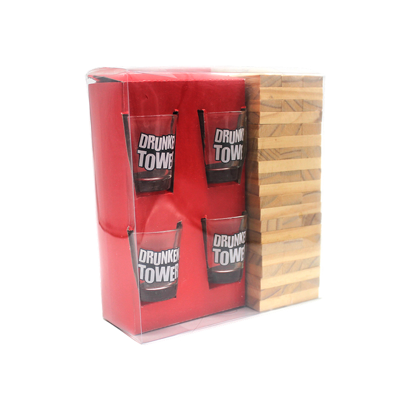 Drewniany zestaw do picia Jenga z kieliszkami