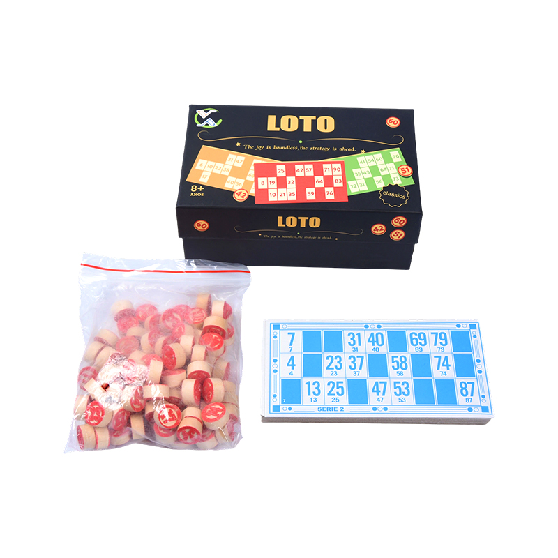 Zestaw do gry LOTO (w stylu Bingo) – w komplecie z żetonami, kartami i pudełkiem do przechowywania